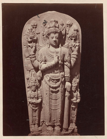 Four-armed deification stele (King Kritarajasa?) from Sumberjati showing features of both Vishnu and Shiva. Blitar, Blitar district, East Java province, 14th century,  Indonesia, Isidore Kinsbergen, 1867 Canvas Print