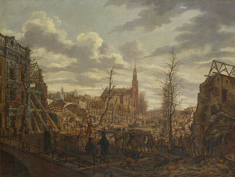 The Rapenburg, Leiden, three Days after the Explosion of a Powder Ship on 12 January 1807, Johannes Jelgerhuis, 1807 Canvas Print