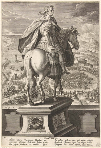 Emperor Claudius on horseback, Adriaen Collaert, 1587 - 1589 Canvas Print