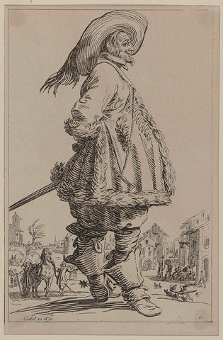 Rider with plumed hat, to the right, Jacques Callot, 1700 - 1799 Canvas Print