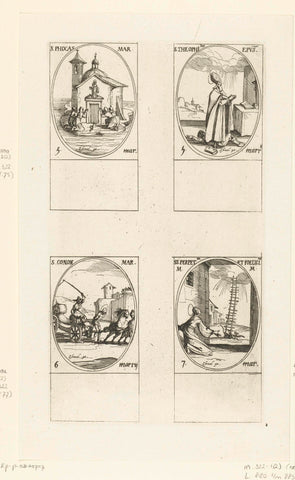 Saint Phocas, Saint Theophilus, Saint Conon of Mandona, Saint Perpetua and Saint Felicitas of Carthage (March 5-7), Jacques Callot, 1632 - 1636 Canvas Print