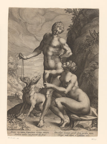 Venus and Adonis with two dogs, Lucas Kilian, 1589 - 1615 Canvas Print