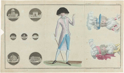 Magasin des Modes Nouvelles Françaises et Anglaises, 10 June 1788, 3rd Year, 21st cahier, Pl. 1, 2 and 3, AB Duhamel, 1788 Canvas Print