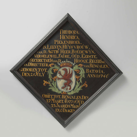 Tomb plate of Theodora Hendrica Piekenbroek (1746-70), wife of Boudewijn Versewel Faure, anonymous, after 1770 Canvas Print