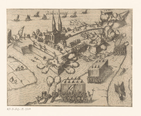 Bommenede taken by the Spaniards, 1575, anonymous, 1621 Canvas Print