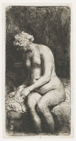 Woman bathing her feet at a brook, Rembrandt van Rijn, 1658 Canvas Print