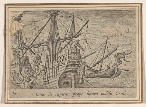 Seascape with three-master and pearl fishermen (left part), Adriaen Collaert, 1582 Canvas Print