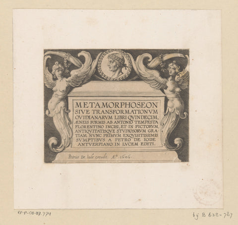 Title print with portrait of Ovid, flanked by winged female figures, Antonio Tempesta, 1606 Canvas Print