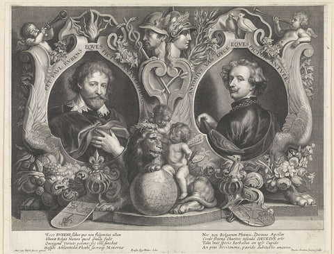 Double portrait of the painters Peter Paul Rubens and Anthony van Dyck, Paulus Pontius, 1616 - 1657 Canvas Print