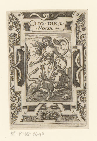 Clio in rolwerk frame, Virgilius Solis, 1524 - 1562 Canvas Print