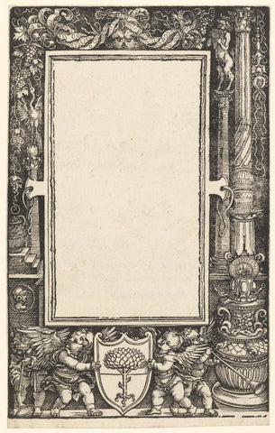 Design for a title page with ornamental frame and coat of arms by Willibald Pirckheimer, Albrecht Dürer (attributed to), 1590 - 1610 Canvas Print