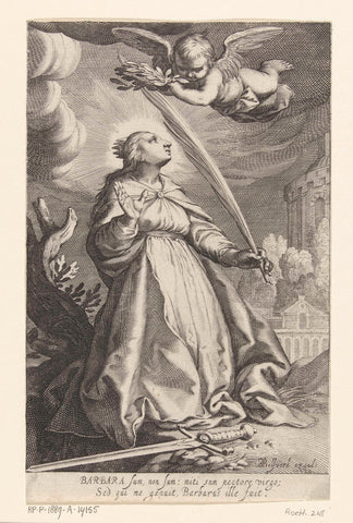 Saint Barbara with palm branch and sword, Boetius Adamsz. Bolswert, 1610 - 1614 Canvas Print