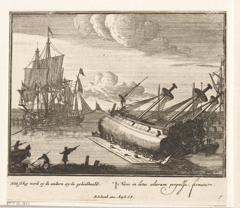 The ship is turned on the other side, plate no. 9, ca. 1700, Sieuwert van der Meulen, 1690 - 1710 Canvas Print