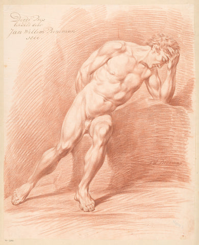 Seated male nude, seen from the front (3rd prize 1800), Jan Willem Pieneman, 1800 Canvas Print