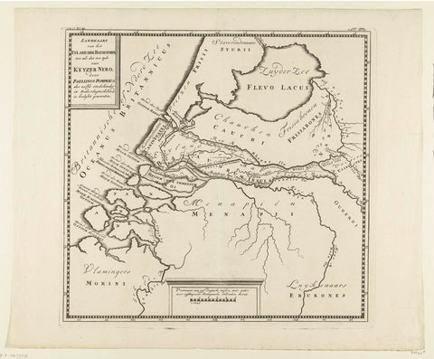 Historical map of the Netherlands at the time of Emperor Nero, anonymous, 1732 - 1734 Canvas Print