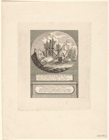 Battle between Dutch ships and an English ship, 1804, anonymous, 1805 Canvas Print