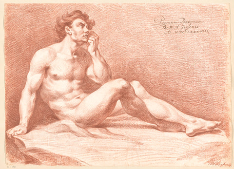 Seated male nude, seen from the side (1st prize 1788), Bartholomeus Ziesenis, 1788 Canvas Print