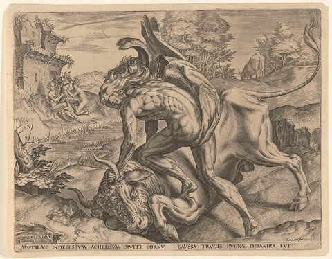 Hercules wrestles with Acheloüs, Cornelis Cort, in or after 1563 - before 1595 Canvas Print