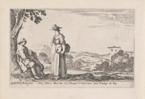 Farmer and peasant woman in a landscape, Stefano della Bella, 1620 - 1664 Canvas Print