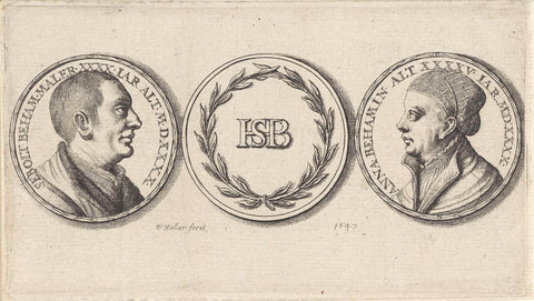 Three badge with the portraits of Hans Sebald Beham and Anna Beham, Wenceslaus Hollar, 1647 Canvas Print