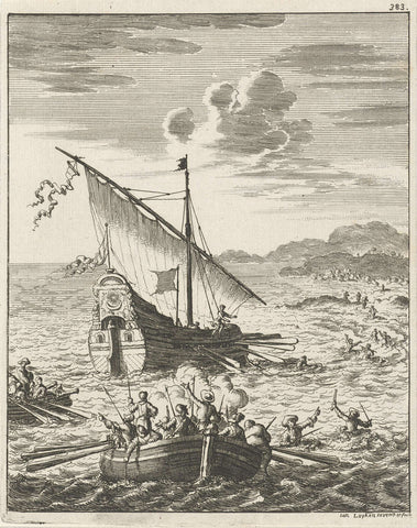 Ship of the writer Jean de Thevenot overpowered by pirates, Jan Luyken, 1681 Canvas Print