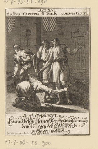 Apostle Paul and Silas convert the prison guard, anonymous, 1697 Canvas Print