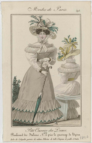 Petit Courrier des Dames, 1826, No. 393 : Robe de Cotepalie garnie de volans (...), anonymous, 1826 Canvas Print