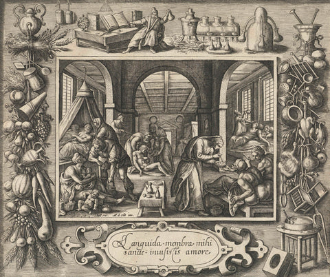 Caring for the sick, Crispijn van de Passe (I), 1580 - 1588 Canvas Print