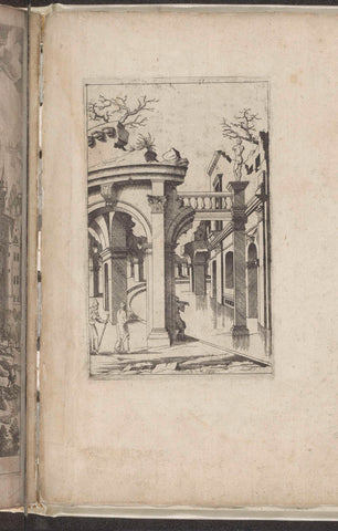 Semicircular gallery with pilasters along a basin, anonymous, 1550 - c. 1575 Canvas Print