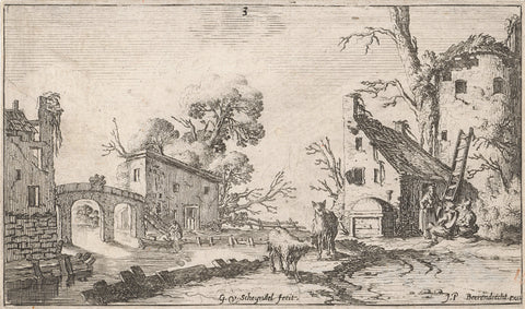 Farm and Tower on a River (Het Gehoor), Gillis van Scheyndel (I), 1618 - 1645 Canvas Print