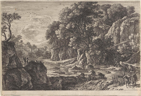 River Landscape with Two Fishermen, Herman van Swaneelt, 1643 - 1655 Canvas Print