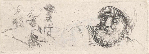 Heads of an old man with a beard and of a soldier with a beard, Stefano della Bella, 1620 - 1657 Canvas Print