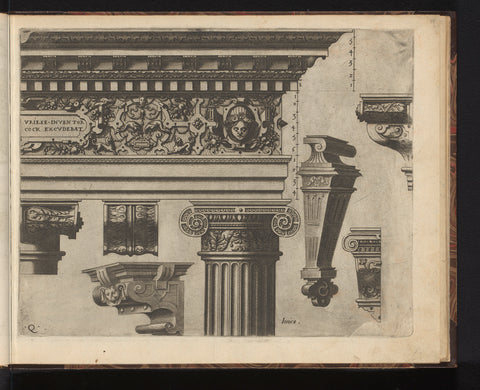 Ionic bridle, five consoles and a pilaster, Johannes or Lucas van Doetechum, 1565 Canvas Print