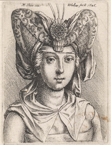 Portrait of woman with V-shaped bourrelet on the head, Wenceslaus Hollar, 1646 Canvas Print