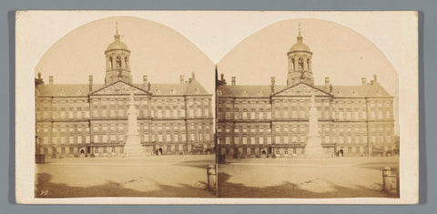 Royal Palace on Dam Square and the Monument in memory of the Volksgeest of 1830 and 1831, called Naatje, Amsterdam, Pieter Oosterhuis, 1859 Canvas Print