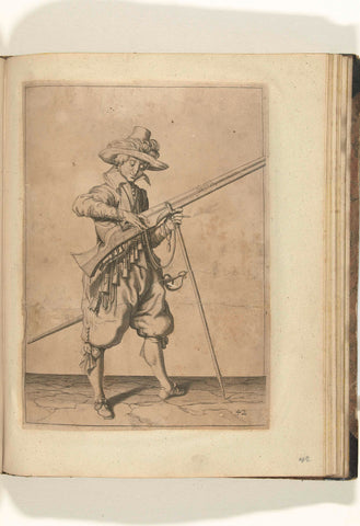 Soldier on guard who gives the fuse on the of his musket the right place and shape (no. 42), ca. 1600, Jacob de Gheyn (II) (workshop or), 1597 - 1608 Canvas Print