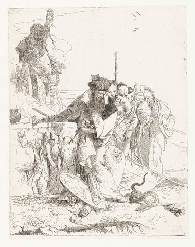 Tovenaar en andere figuren kijken naar slang, Giovanni Battista Tiepolo, in or before c. 1750 Canvas Print