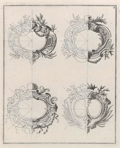 Four rocaille shields, anonymous, 1704 - 1737 Canvas Print