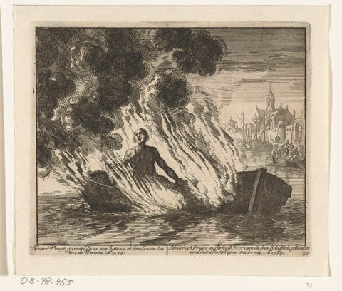 Hendrik Pruyt in Workum burned in a barge, 1574, Jan Luyken, 1683 - 1685 Canvas Print