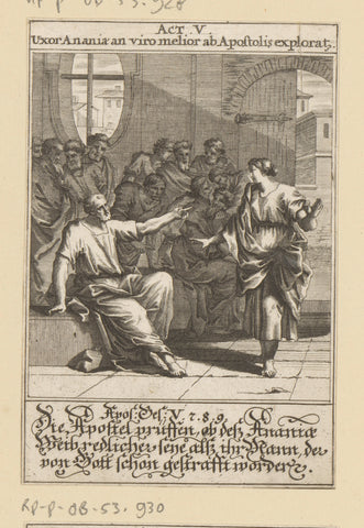 Saffira is put to the test by the apostles, anonymous, 1697 Canvas Print