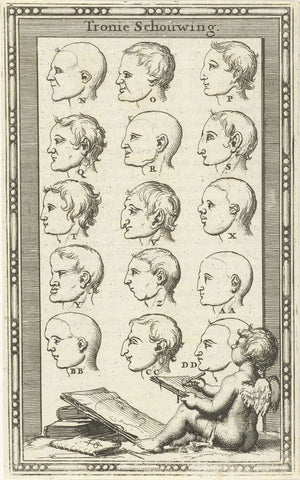 Fifteen heads, marked N-DD, Jan Luyken, 1682 Canvas Print