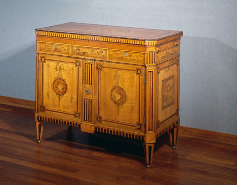 Buffet with folding top. Marquetry decoration with music trophies in medallions with bows and cord., anonymous, c. 1780 - c. 1795 Canvas Print