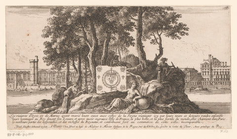 Title print with personifications of three rivers with a view of Rome and Paris, Israel Silvestre, 1654 Canvas Print