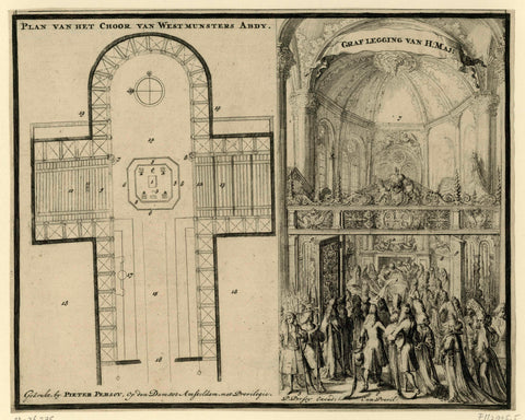 Map of Westminster Abbey and the Queen's burial, 1695, Romeyn de Hooghe, 1695 Canvas Print