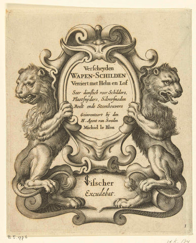 Kwabcartouche with two lions, Michiel le Blon, c. 1612 - c. 1625 Canvas Print