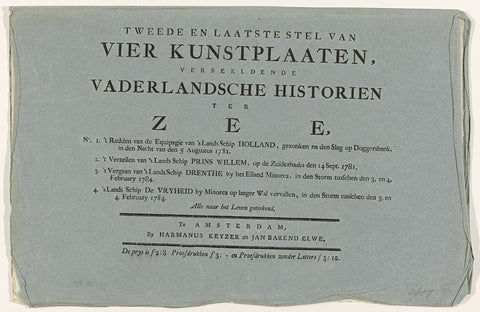 Map with four plates of historical events at sea in the years 1781-1784, second series, Carel Frederik Bendorp (I), 1784 Canvas Print