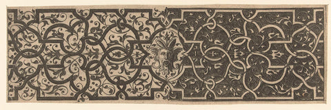 Broad frieze with moresken, in the middle a mascaron, anonymous, 1528 - 1580 Canvas Print