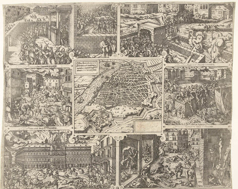 De Spanish furie to Antwerp in 1576, Frans Hogenberg (attributed to), 1577 Canvas Print