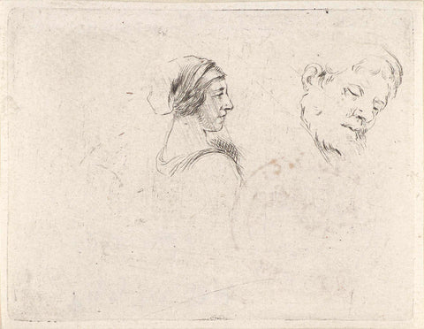 Woman in profile to the right and head of a sleeping man, Stefano della Bella, 1620 - 1664 Canvas Print