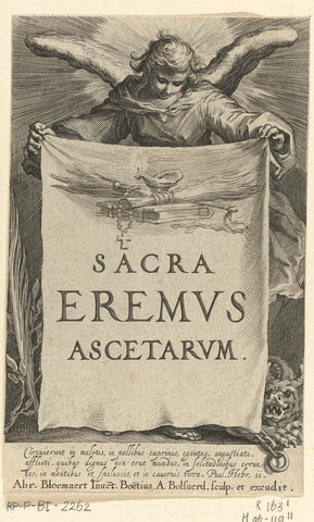 Engel holds cloth on which title Sacra eremvs ascetarvm, Boëtius Adamsz. Bolswert, 1619 Canvas Print